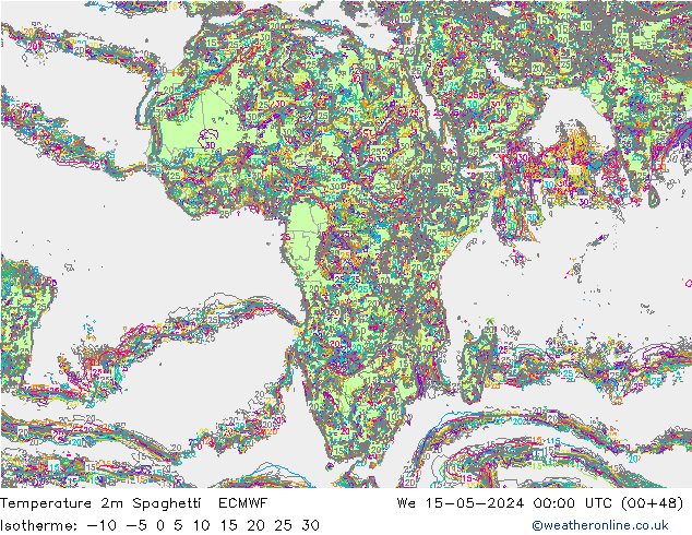 température 2m Spaghetti ECMWF mer 15.05.2024 00 UTC