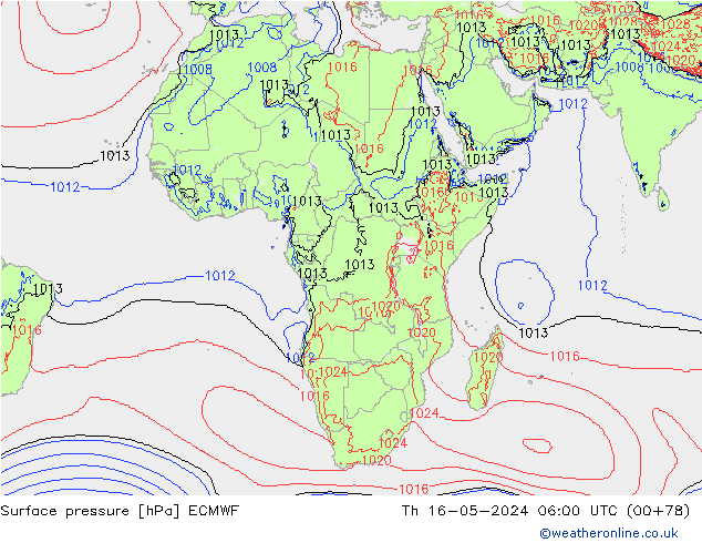 Atmosférický tlak ECMWF Čt 16.05.2024 06 UTC