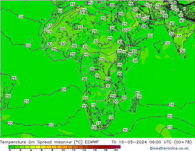 température 2m Spread ECMWF jeu 16.05.2024 06 UTC