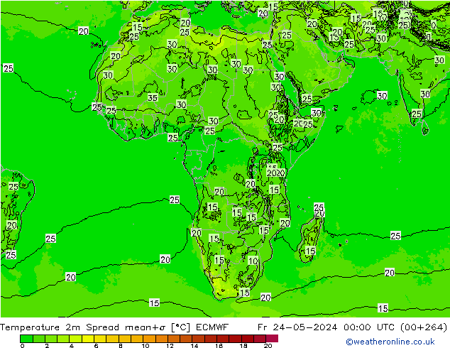 Temperatuurkaart Spread ECMWF vr 24.05.2024 00 UTC