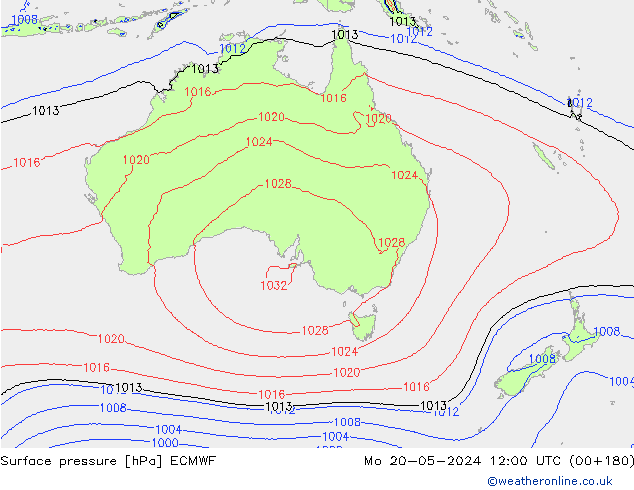 pressão do solo ECMWF Seg 20.05.2024 12 UTC