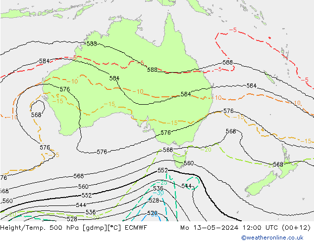 Hoogte/Temp. 500 hPa ECMWF ma 13.05.2024 12 UTC