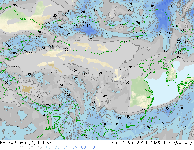 RH 700 hPa ECMWF 星期一 13.05.2024 06 UTC