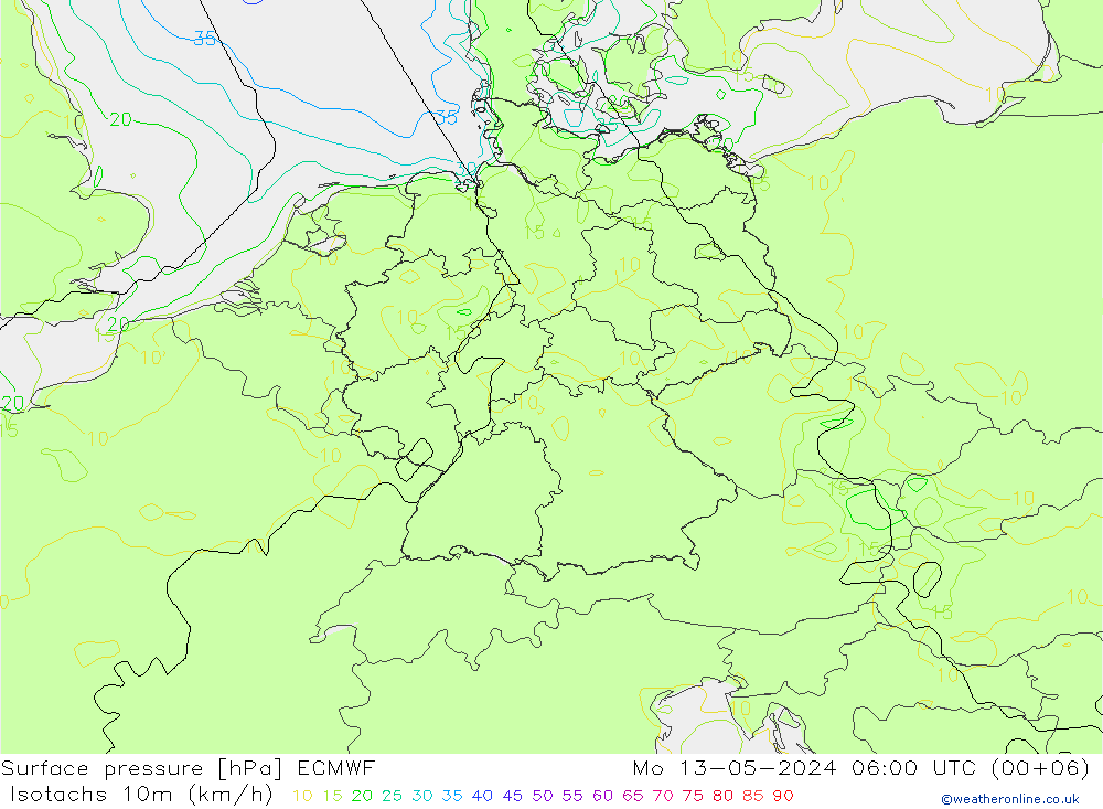 10米等风速线 (kph) ECMWF 星期一 13.05.2024 06 UTC
