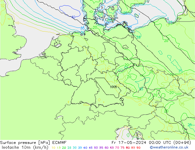 Eşrüzgar Hızları (km/sa) ECMWF Cu 17.05.2024 00 UTC