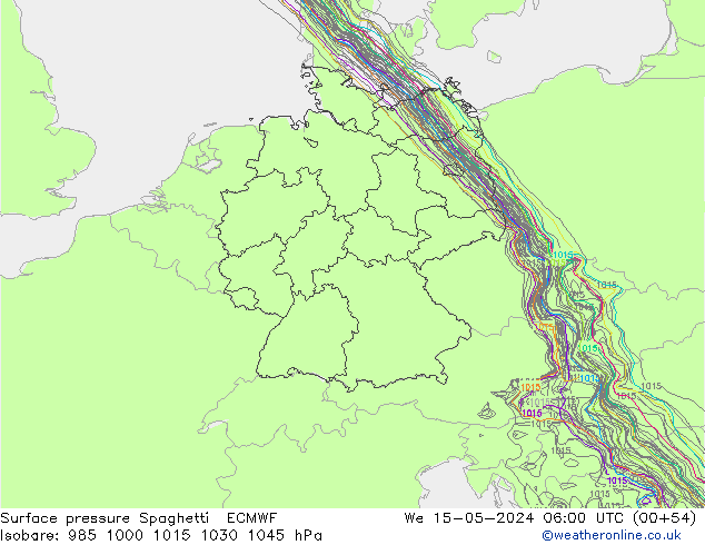 Bodendruck Spaghetti ECMWF Mi 15.05.2024 06 UTC