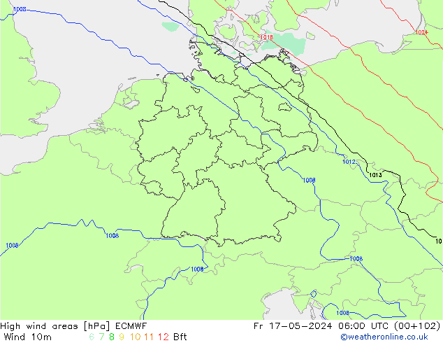 High wind areas ECMWF Sex 17.05.2024 06 UTC