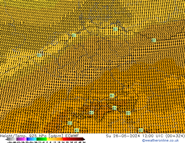 Height/Temp. 925 hPa ECMWF Su 26.05.2024 12 UTC