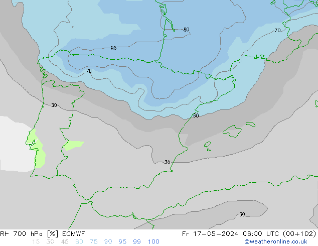 RH 700 hPa ECMWF  17.05.2024 06 UTC