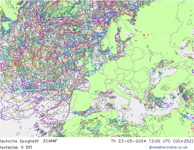 Isotachen Spaghetti ECMWF Do 23.05.2024 12 UTC
