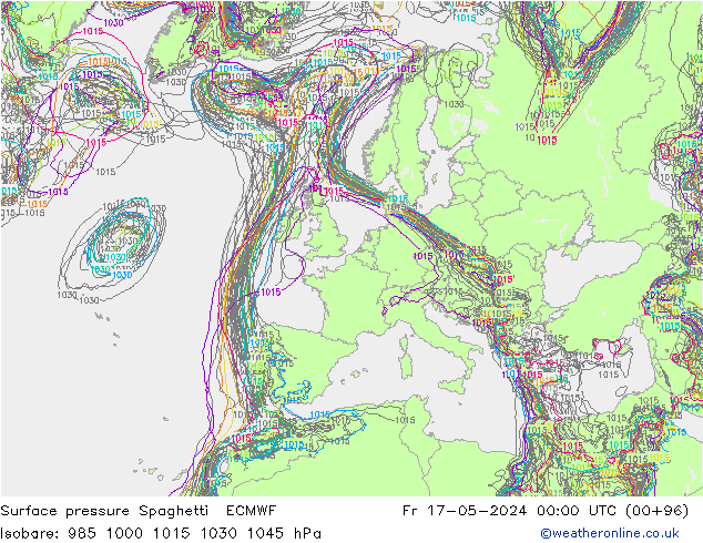 приземное давление Spaghetti ECMWF пт 17.05.2024 00 UTC