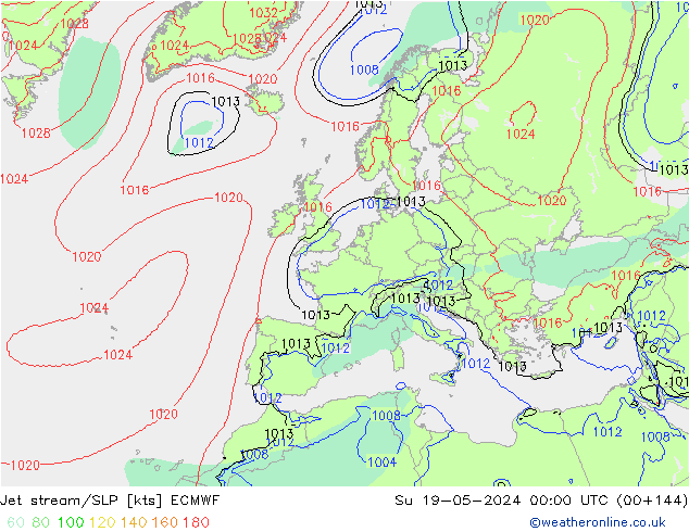 джет/приземное давление ECMWF Вс 19.05.2024 00 UTC