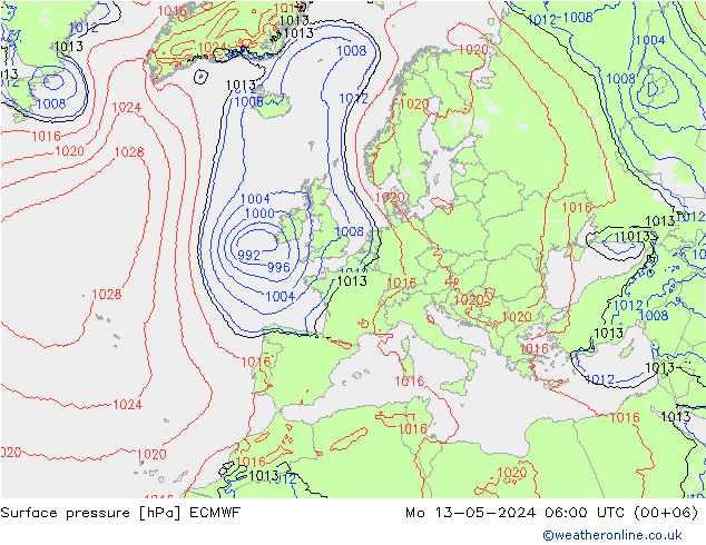 Luchtdruk (Grond) ECMWF ma 13.05.2024 06 UTC