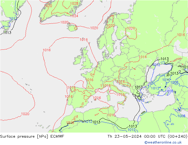 Pressione al suolo ECMWF gio 23.05.2024 00 UTC