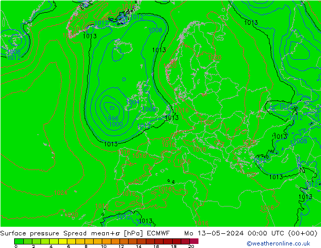 Bodendruck Spread ECMWF Mo 13.05.2024 00 UTC