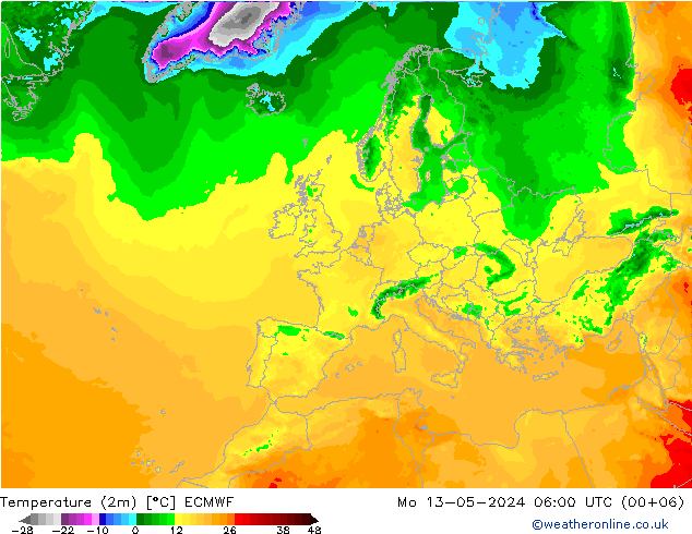 Temperature (2m) ECMWF Po 13.05.2024 06 UTC