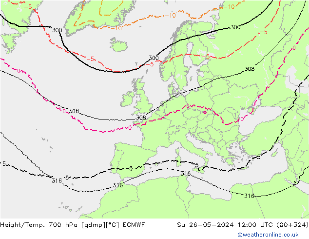 Height/Temp. 700 hPa ECMWF Su 26.05.2024 12 UTC