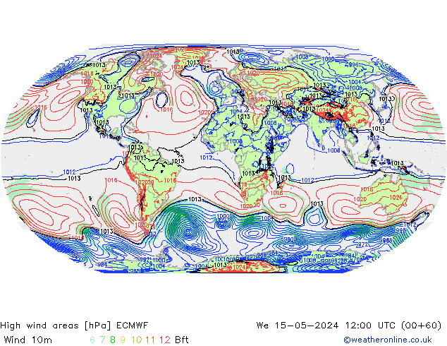 High wind areas ECMWF We 15.05.2024 12 UTC