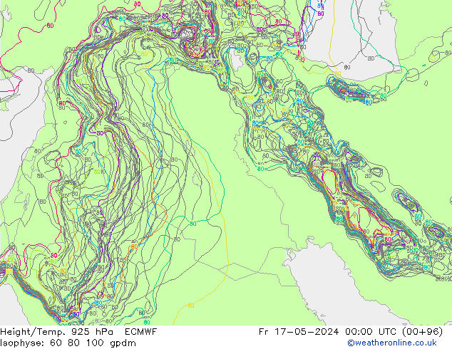 Yükseklik/Sıc. 925 hPa ECMWF Cu 17.05.2024 00 UTC