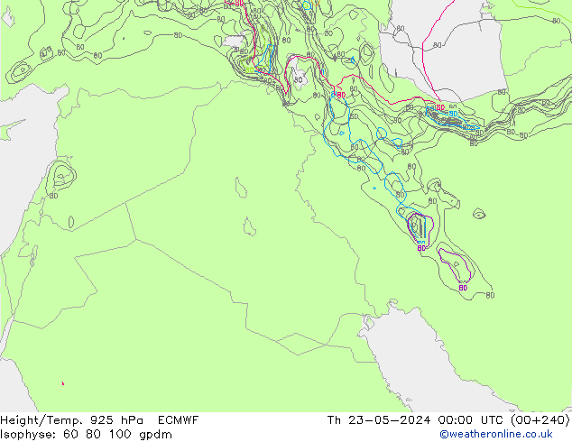 Hoogte/Temp. 925 hPa ECMWF do 23.05.2024 00 UTC