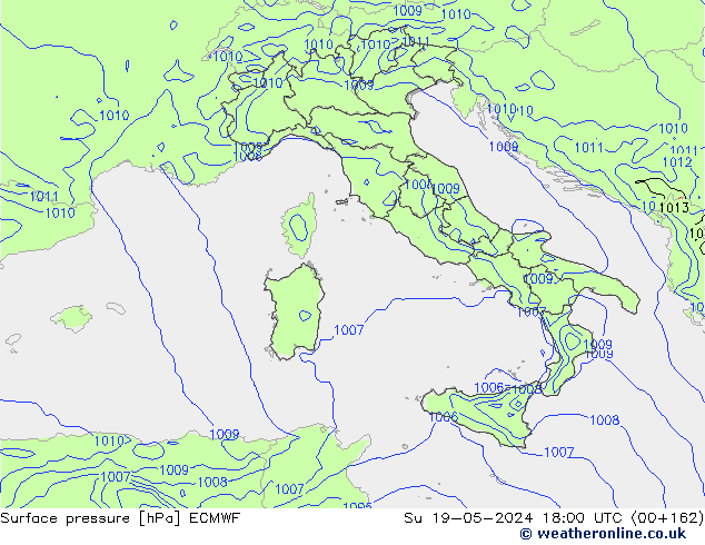 Luchtdruk (Grond) ECMWF zo 19.05.2024 18 UTC