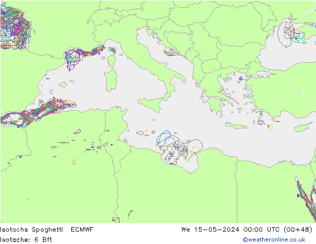 Isotachs Spaghetti ECMWF mer 15.05.2024 00 UTC