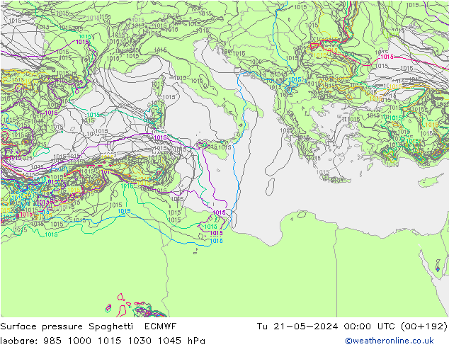 Surface pressure Spaghetti ECMWF Tu 21.05.2024 00 UTC