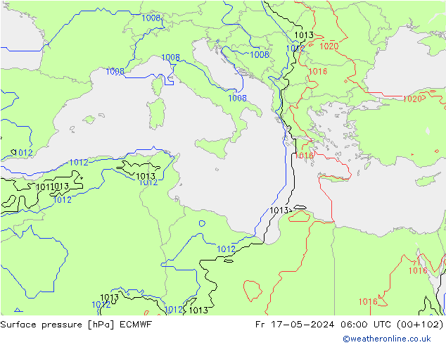 pressão do solo ECMWF Sex 17.05.2024 06 UTC