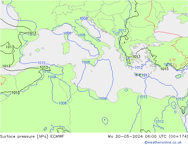 Pressione al suolo ECMWF lun 20.05.2024 06 UTC
