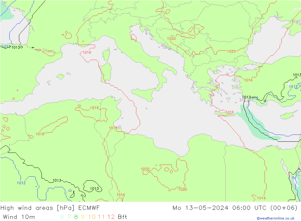 High wind areas ECMWF Seg 13.05.2024 06 UTC
