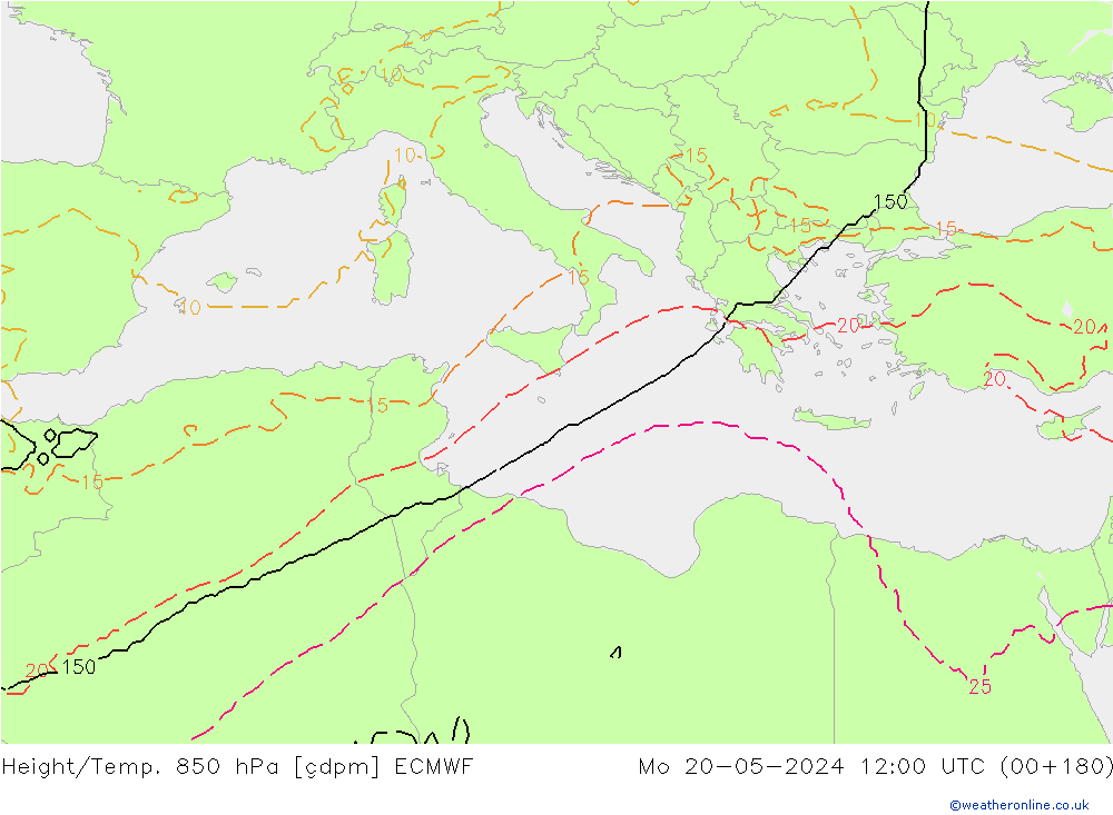 Yükseklik/Sıc. 850 hPa ECMWF Pzt 20.05.2024 12 UTC