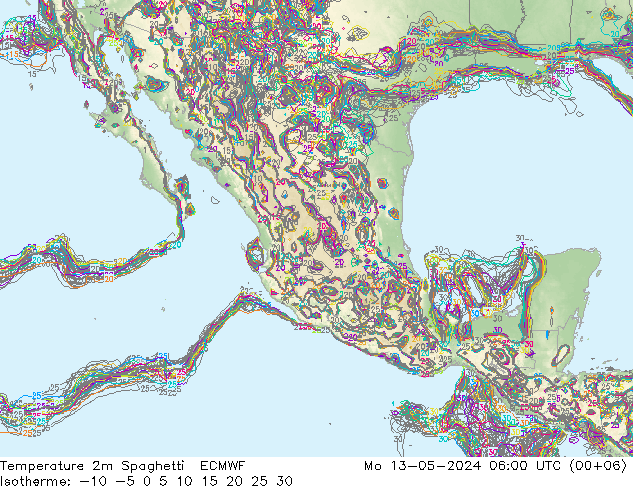 Temperatura 2m Spaghetti ECMWF lun 13.05.2024 06 UTC