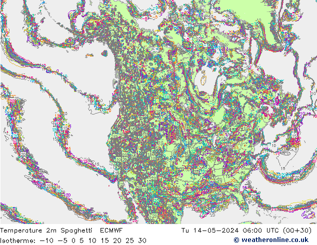 Temperatura 2m Spaghetti ECMWF mar 14.05.2024 06 UTC