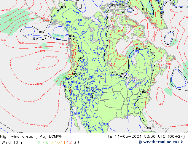 High wind areas ECMWF Tu 14.05.2024 00 UTC
