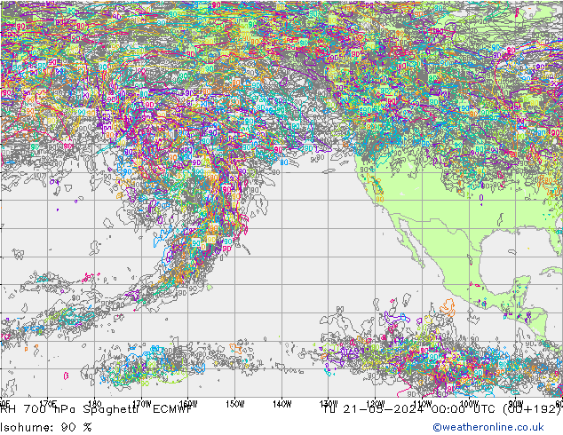 RH 700 hPa Spaghetti ECMWF Ter 21.05.2024 00 UTC
