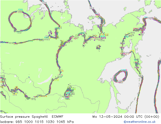 Pressione al suolo Spaghetti ECMWF lun 13.05.2024 00 UTC
