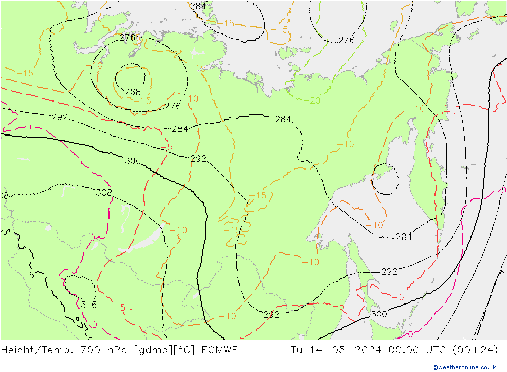 Height/Temp. 700 гПа ECMWF вт 14.05.2024 00 UTC