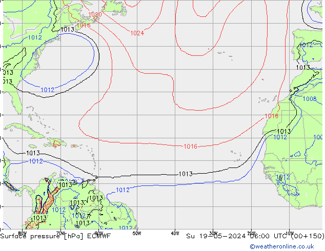 Luchtdruk (Grond) ECMWF zo 19.05.2024 06 UTC