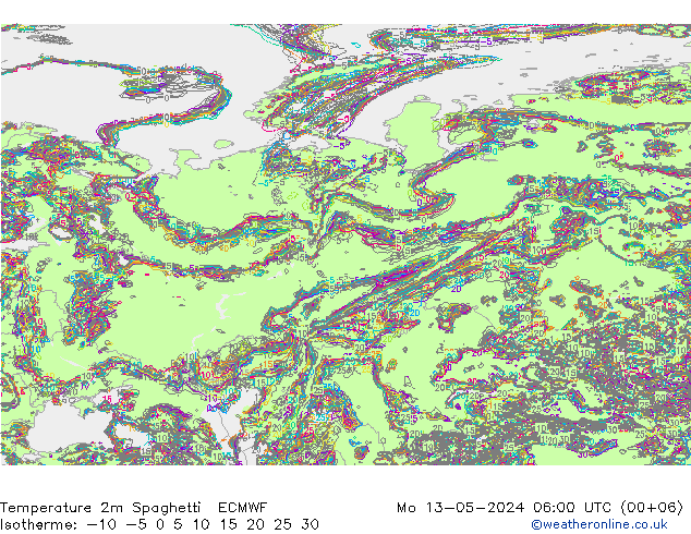 Temperatuurkaart Spaghetti ECMWF ma 13.05.2024 06 UTC