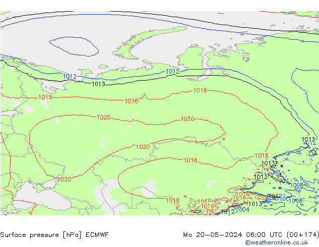 приземное давление ECMWF пн 20.05.2024 06 UTC