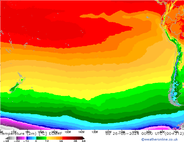 Sıcaklık Haritası (2m) ECMWF Paz 26.05.2024 00 UTC