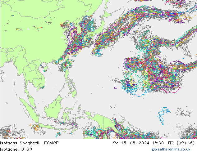 Isotaca Spaghetti ECMWF mié 15.05.2024 18 UTC