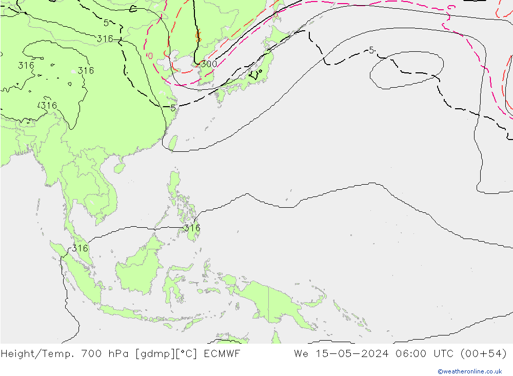 Yükseklik/Sıc. 700 hPa ECMWF Çar 15.05.2024 06 UTC