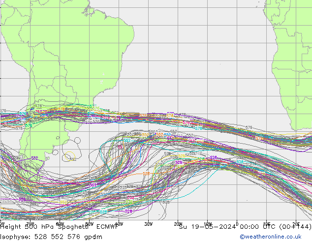 Height 500 hPa Spaghetti ECMWF So 19.05.2024 00 UTC