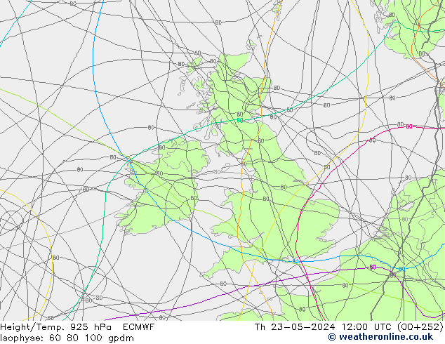 Height/Temp. 925 hPa ECMWF Qui 23.05.2024 12 UTC
