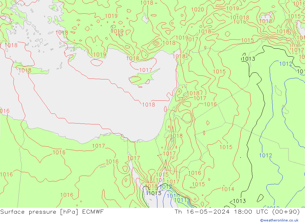 pressão do solo ECMWF Qui 16.05.2024 18 UTC