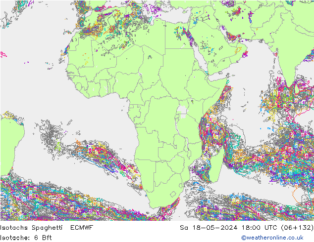 Isotachs Spaghetti ECMWF Sa 18.05.2024 18 UTC