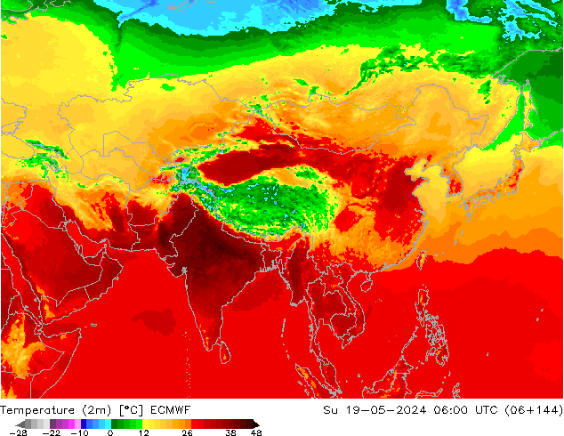 Sıcaklık Haritası (2m) ECMWF Paz 19.05.2024 06 UTC