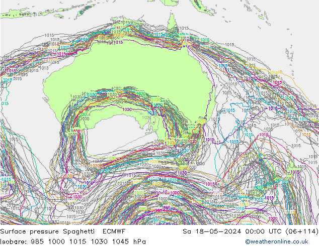Bodendruck Spaghetti ECMWF Sa 18.05.2024 00 UTC