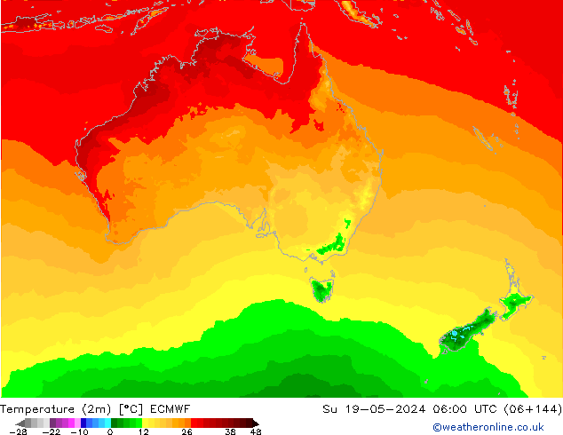 mapa temperatury (2m) ECMWF nie. 19.05.2024 06 UTC
